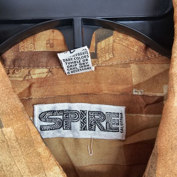 Vintage Spire Shirt Mens Large Disco Long Sleeve Lightweight Polyester Orange - Picture 4 of 8